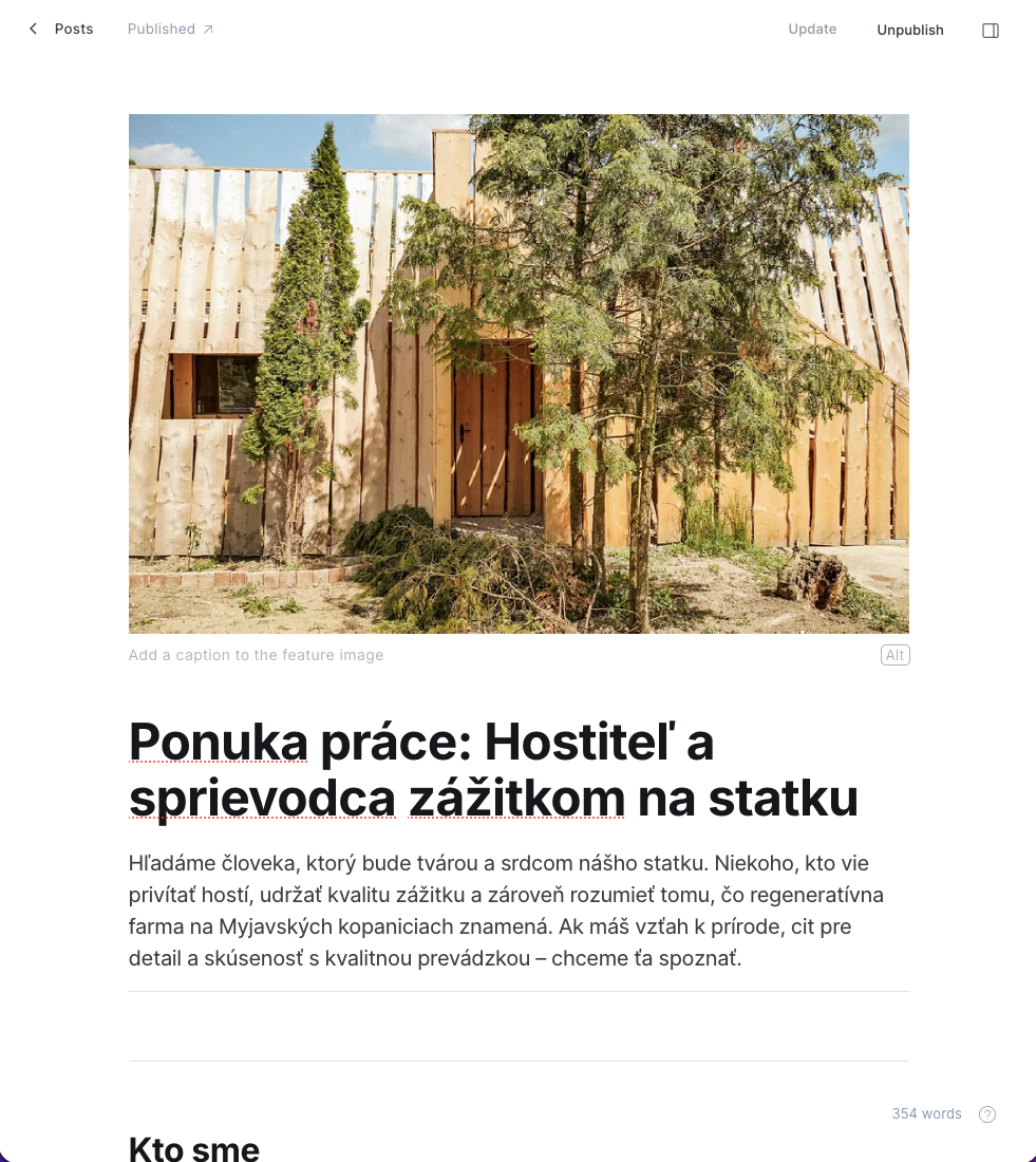 Ghost Admin — editor článku